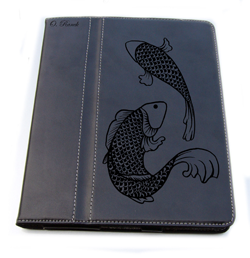 leather laser etched ipad case with Chinese Carp design